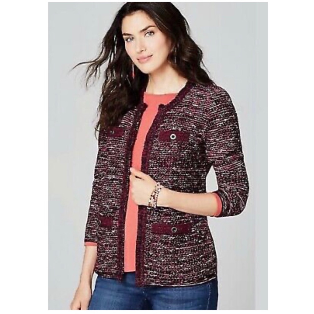 J. JILL Fringed Tweed Boucle Cardigan/ Jacket